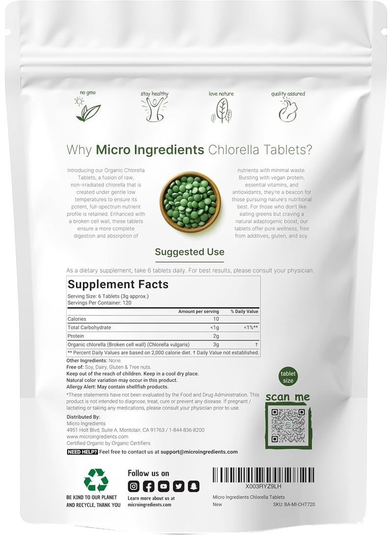 Micro Ingredients Organic Chlorella Tablets, 500mg Per Tablet, 720 Tabs 4 months supply - Image 2