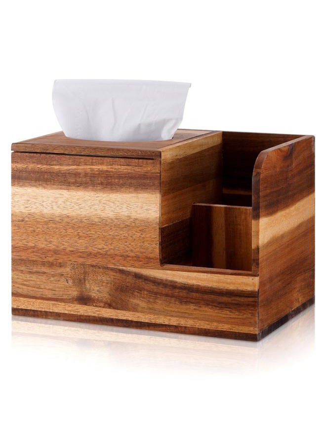 yesaior Wooden Tissue Box Cover, Wooden Shelf Covers, Acacia Tissue Box Holder with Storage Tray, Decorative and Multifunctional Nightstand Organizer for Bathroom, Bedroom Dresser (8.8 * 5.9inch) - Image 1