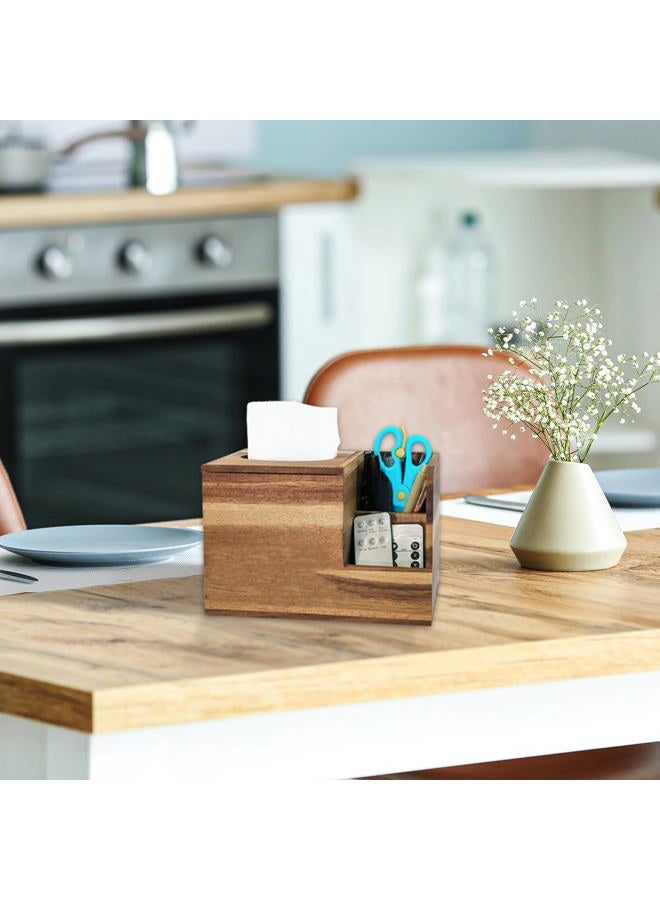 yesaior Wooden Tissue Box Cover, Wooden Shelf Covers, Acacia Tissue Box Holder with Storage Tray, Decorative and Multifunctional Nightstand Organizer for Bathroom, Bedroom Dresser (8.8 * 5.9inch) - Image 4