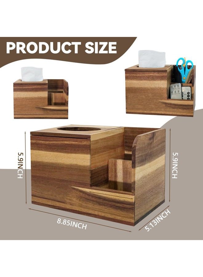 yesaior Wooden Tissue Box Cover, Wooden Shelf Covers, Acacia Tissue Box Holder with Storage Tray, Decorative and Multifunctional Nightstand Organizer for Bathroom, Bedroom Dresser (8.8 * 5.9inch) - Image 2