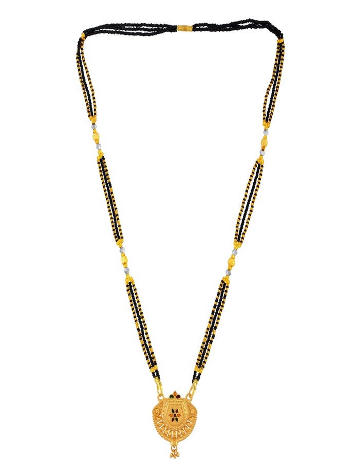morir Divine Floral Gold Plated Mangalsutra with Dual Black Beads & Designer Pendant for Women - Image 3