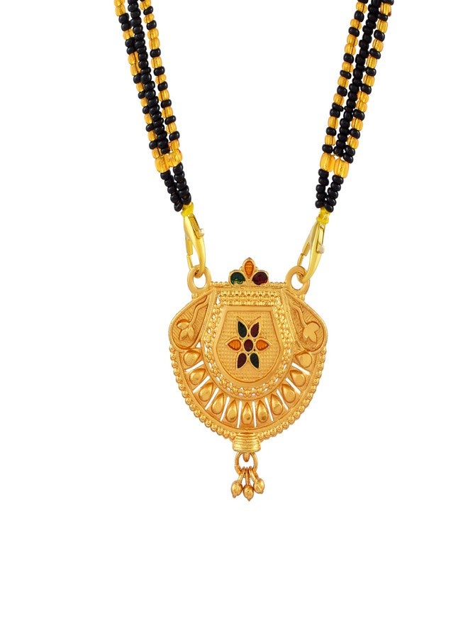 morir Divine Floral Gold Plated Mangalsutra with Dual Black Beads & Designer Pendant for Women - Image 1