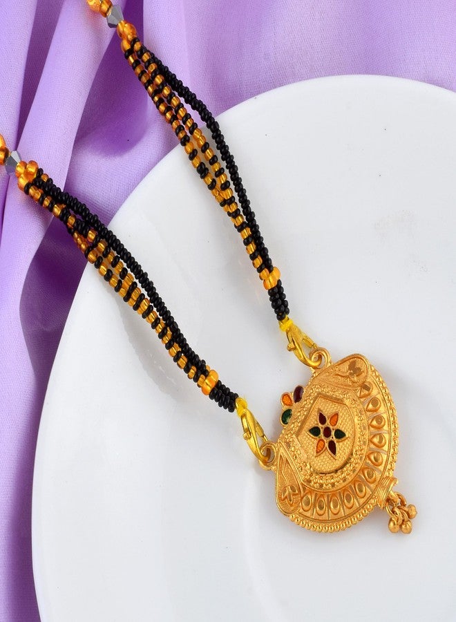 morir Divine Floral Gold Plated Mangalsutra with Dual Black Beads & Designer Pendant for Women - Image 4