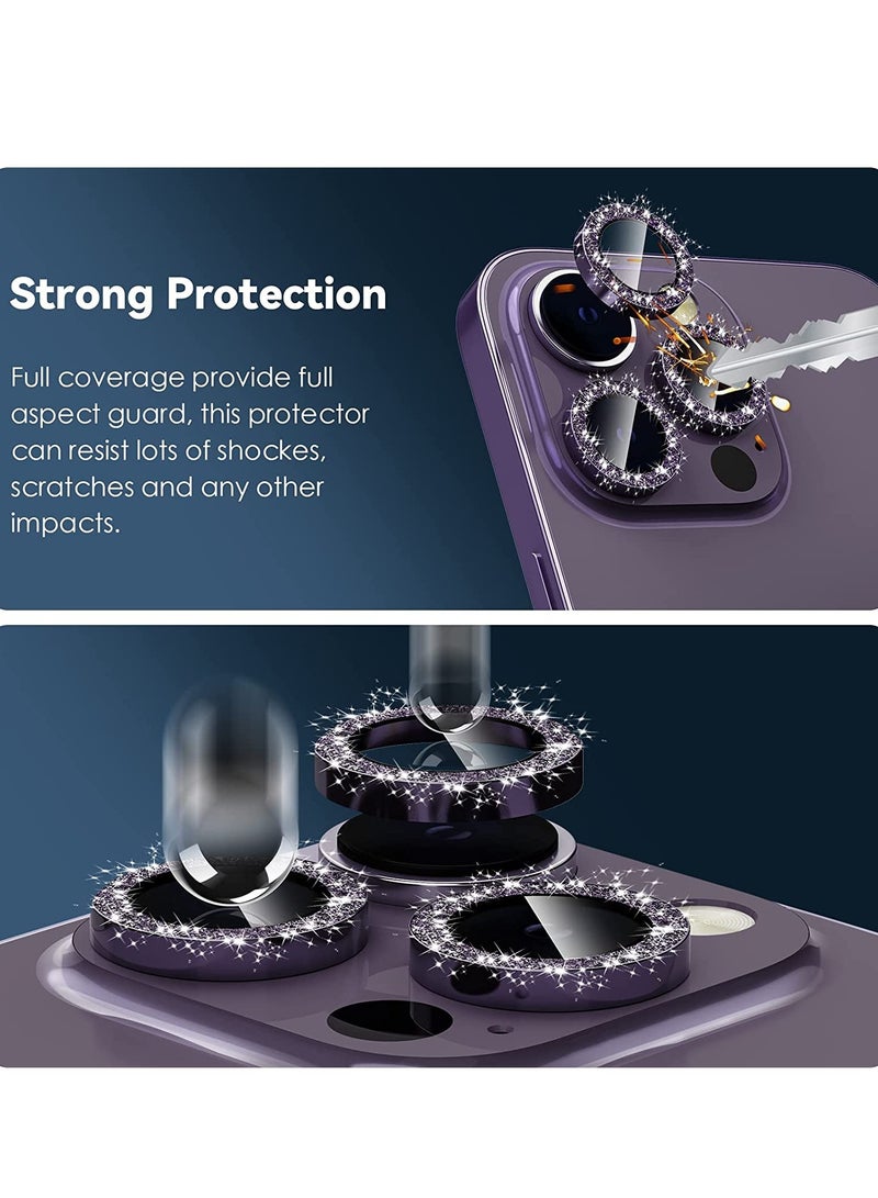 إلترازون Camera Lens Protector for iPhone 14 Pro (6.1 inch) & iPhone 14 Pro Max (6.7 inch), 9H Tempered Glass Metal Ring Camera Cover Film [Case Friendly Anti-Scratch HD Clear], Glitter Colorful - Image 3