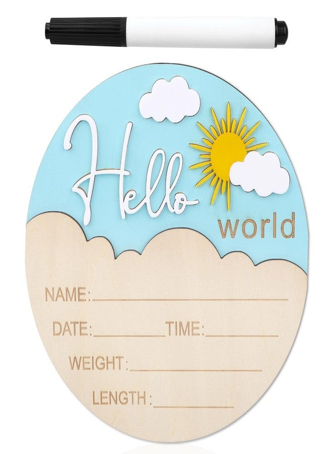 lasuroa Baby Announcement Sign, 5.9 Inch Cute Sun Style Wooden Hello World Newborn Sign Baby Name Plaque for Nursery Hospital Photo Prop Home Decoration (White) - Image 1