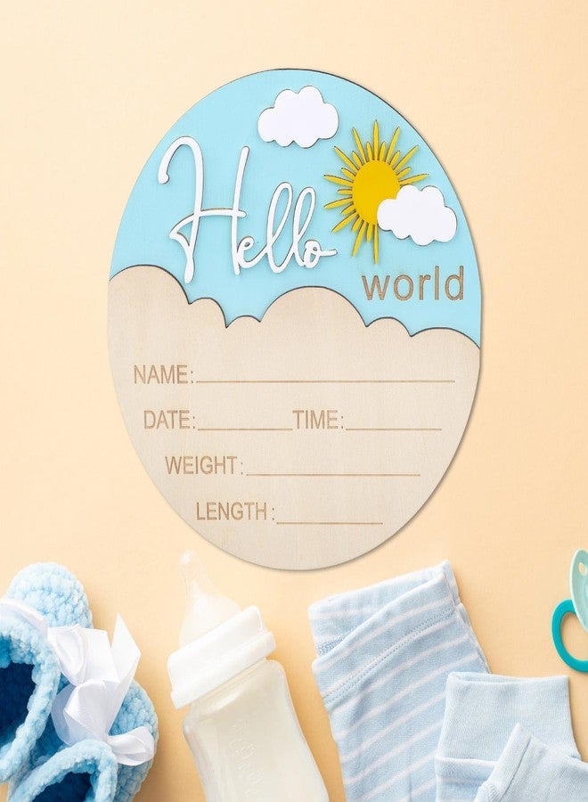 lasuroa Baby Announcement Sign, 5.9 Inch Cute Sun Style Wooden Hello World Newborn Sign Baby Name Plaque for Nursery Hospital Photo Prop Home Decoration (White) - Image 4