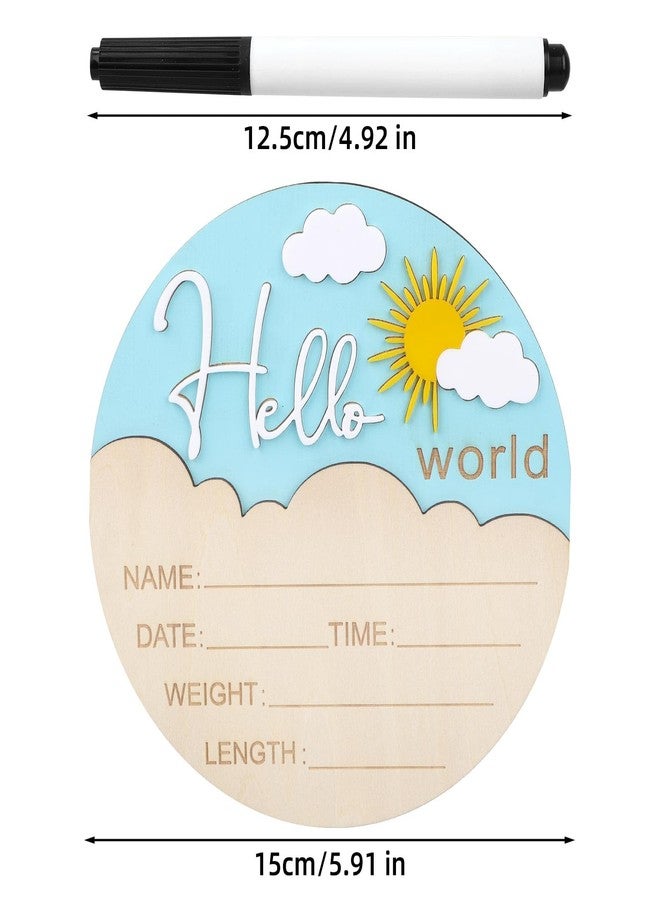 lasuroa Baby Announcement Sign, 5.9 Inch Cute Sun Style Wooden Hello World Newborn Sign Baby Name Plaque for Nursery Hospital Photo Prop Home Decoration (White) - Image 2