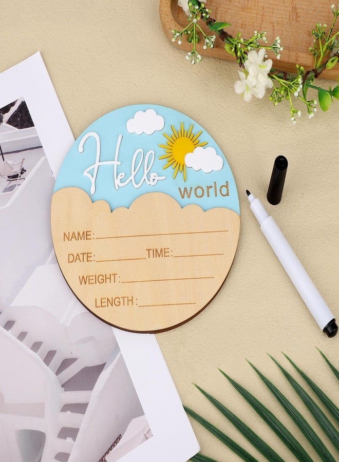 lasuroa Baby Announcement Sign, 5.9 Inch Cute Sun Style Wooden Hello World Newborn Sign Baby Name Plaque for Nursery Hospital Photo Prop Home Decoration (White) - Image 3