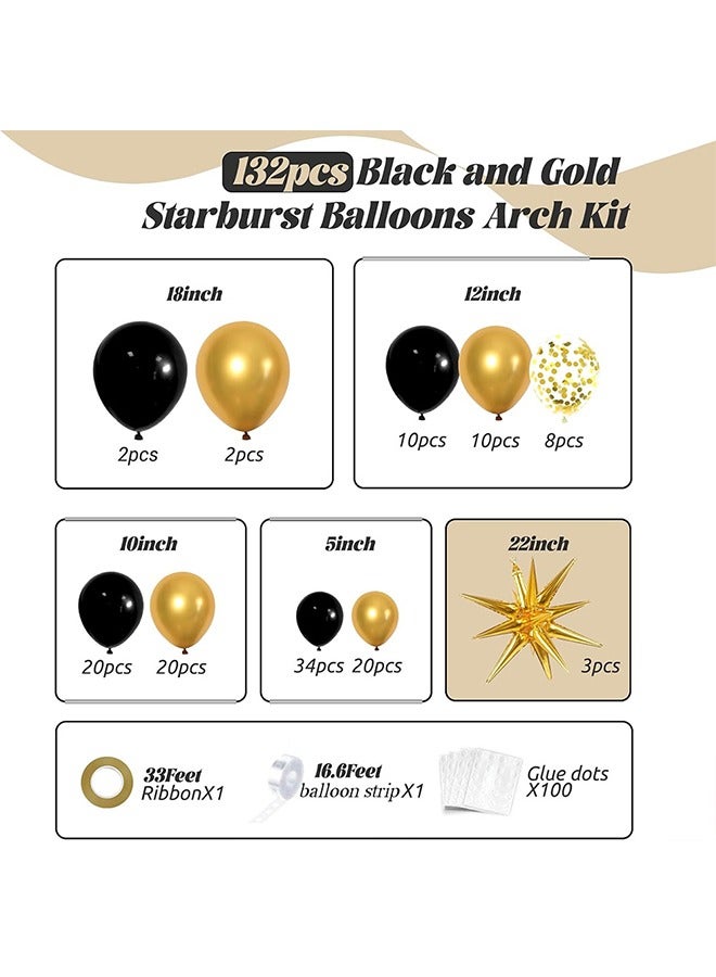 مجموعة بالونات ذهبية سوداء مكونة من 132 قطعة، طقم قوس بالونات للحفلات - Image 5