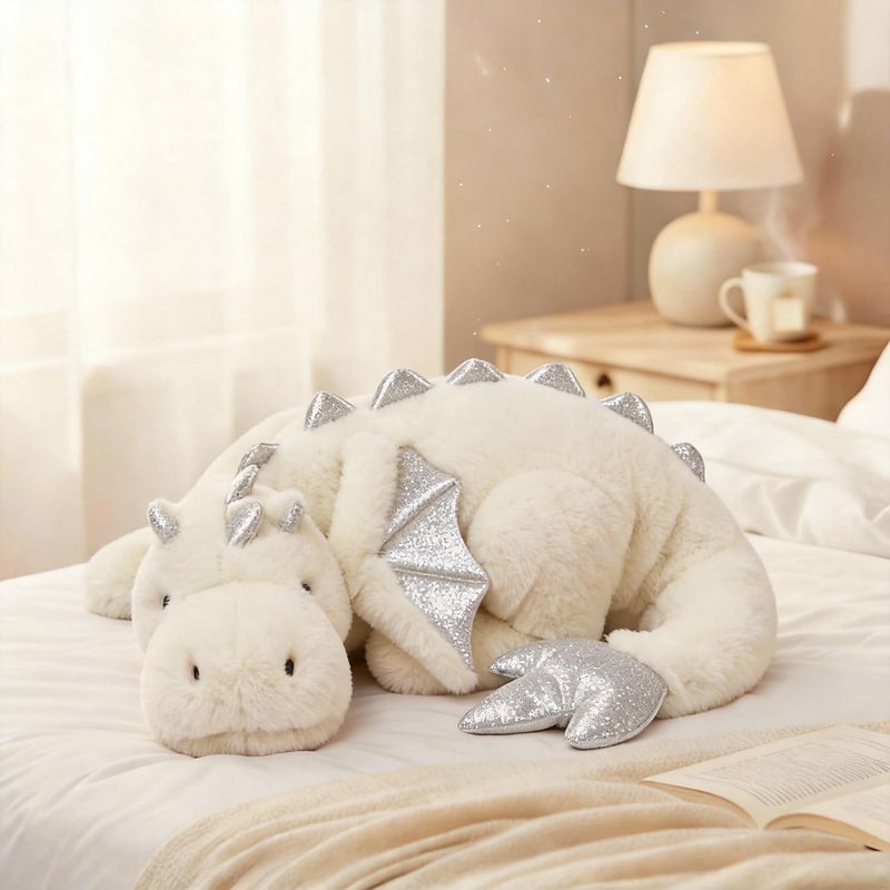 ARELUX Large 36in Cute Dragon Stuffed Animals Plush Toy Soft White Pterosaur Plushie Giant Fuzzy Dinosaur Pillow Plushies with Wings Cuddly for Friends Family Member - Image 3