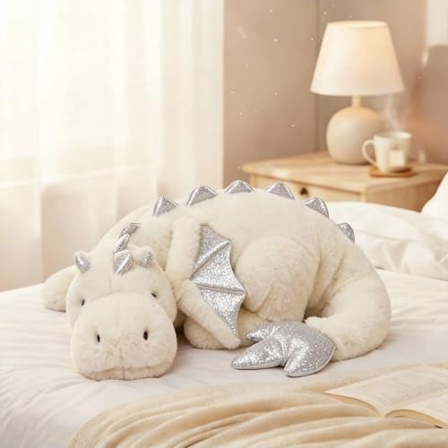 ARELUX Large 36in Cute Dragon Stuffed Animals Plush Toy Soft White Pterosaur Plushie Giant Fuzzy Dinosaur Pillow Plushies with Wings Cuddly for Friends Family Member - Image 1