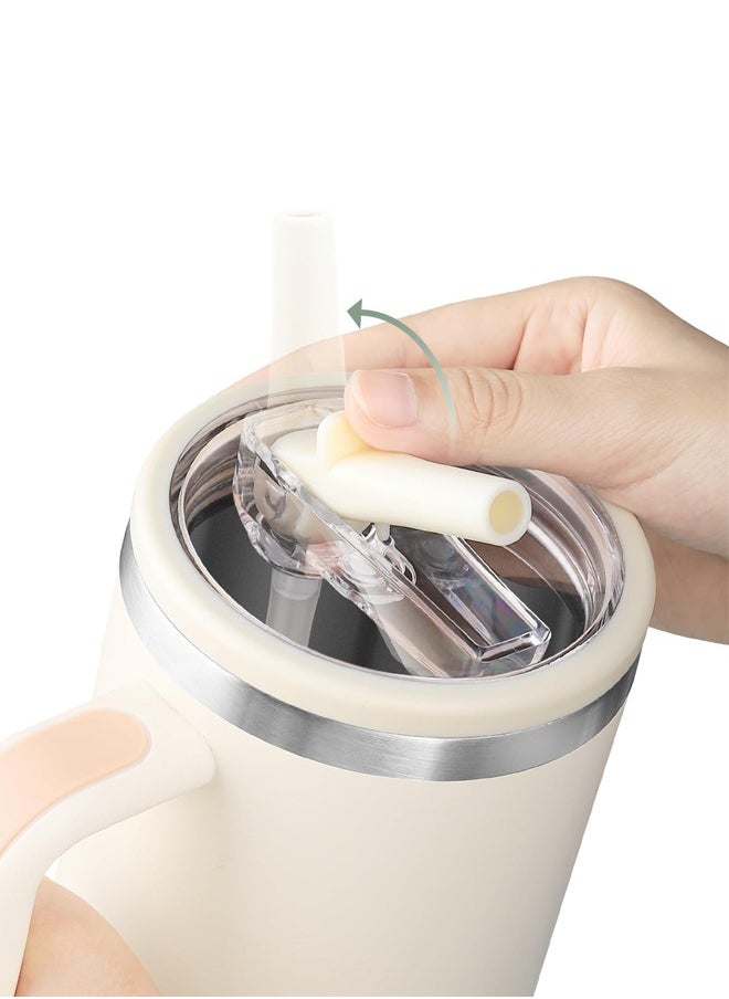 Generic 2 Pack 40 Oz Tumbler Flip Straw Lid Replacement Fit For Stanley Quencher Spill Proof Splash Resistant Tumbler Lids Reusable Tumbler Cover For Stanley Cup White  - Image 4