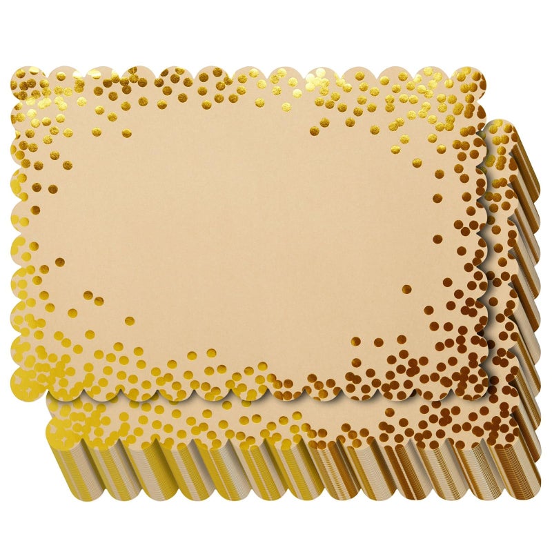 Blue Panda Rectangular Disposable Gold Paper Placemats Scalloped Edge Gold Foil Polka Dots Bulk 50 Count for Parties Disposable Place Mats 10 x 14 in 50 Count