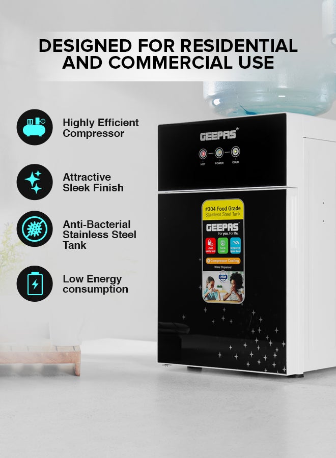 GEEPAS Hot And Cold Water Dispenser | Stainless Steel Water Tank With Fast Cooling And 2 Taps, Hot And Cold| Cold Temperature: 5-10 Degrees Celsius; Hot Temperature: 85-90 Degrees Celsius| Desk Top Dispenser, Perfect For Home And Office| 1 Year Warranty GWD17033 Black - Image 4