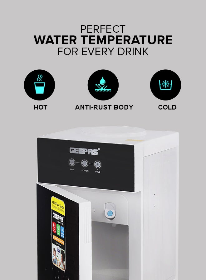 GEEPAS Hot And Cold Water Dispenser | Stainless Steel Water Tank With Fast Cooling And 2 Taps, Hot And Cold| Cold Temperature: 5-10 Degrees Celsius; Hot Temperature: 85-90 Degrees Celsius| Desk Top Dispenser, Perfect For Home And Office| 1 Year Warranty GWD17033 Black - Image 2