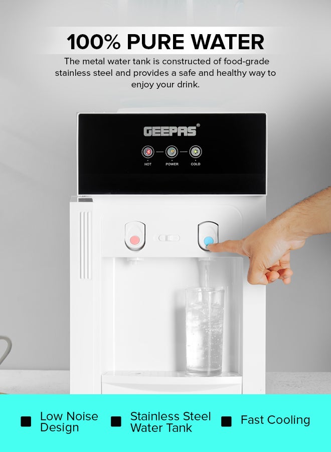 GEEPAS Hot And Cold Water Dispenser | Stainless Steel Water Tank With Fast Cooling And 2 Taps, Hot And Cold| Cold Temperature: 5-10 Degrees Celsius; Hot Temperature: 85-90 Degrees Celsius| Desk Top Dispenser, Perfect For Home And Office| 1 Year Warranty GWD17033 Black - Image 5