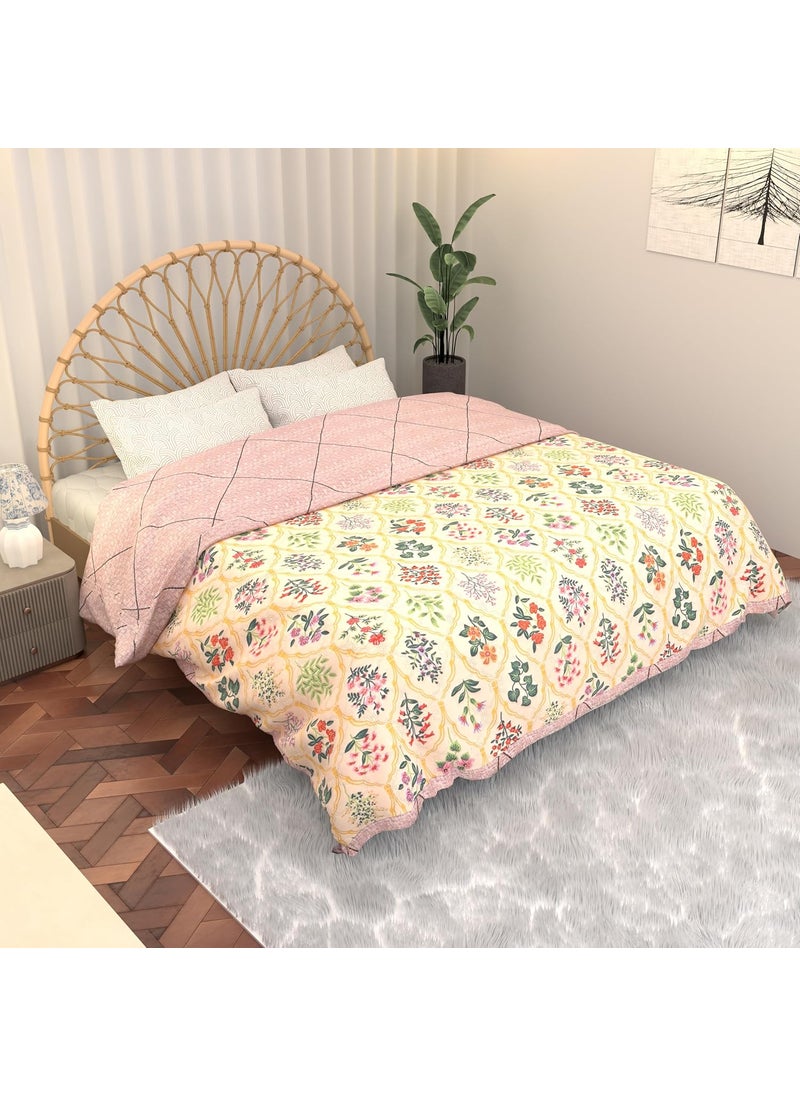 Kuber Industries Kuber Industries 220 GSM Reversible AC Comforter for Double Bed | All Weather Warm & Soft Microfiber Quilt | Beautifully Crafted Razai, Duvet & Kambal for Home | Floral -Beige  - Image 2