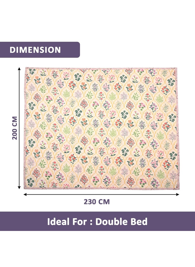 Kuber Industries Kuber Industries 220 GSM Reversible AC Comforter for Double Bed | All Weather Warm & Soft Microfiber Quilt | Beautifully Crafted Razai, Duvet & Kambal for Home | Floral -Beige  - Image 3