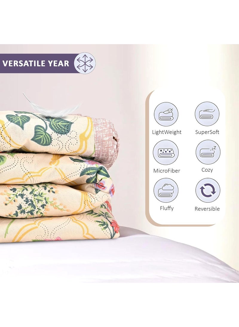 Kuber Industries Kuber Industries 220 GSM Reversible AC Comforter for Double Bed | All Weather Warm & Soft Microfiber Quilt | Beautifully Crafted Razai, Duvet & Kambal for Home | Floral -Beige  - Image 4
