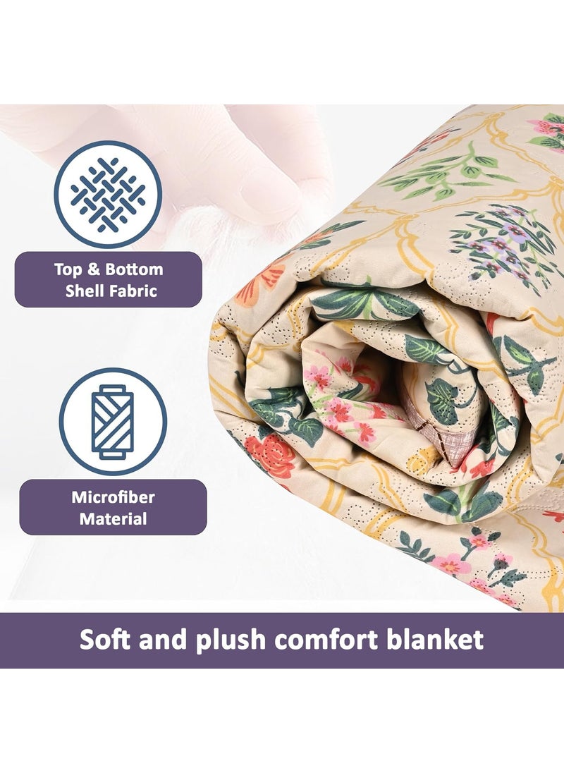 Kuber Industries Kuber Industries 220 GSM Reversible AC Comforter for Double Bed | All Weather Warm & Soft Microfiber Quilt | Beautifully Crafted Razai, Duvet & Kambal for Home | Floral -Beige  - Image 5