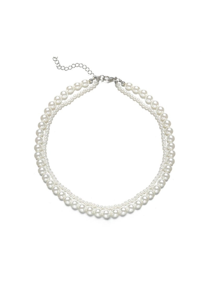 Huitich Double Layer Faux Pearl Choker Necklace Elegant Alloy & Pearl Jewelry  - Image 1