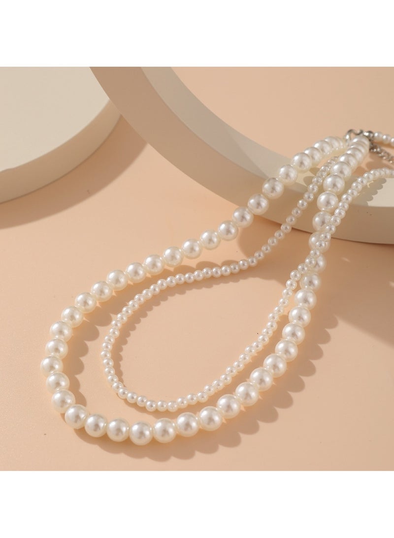 Huitich Double Layer Faux Pearl Choker Necklace Elegant Alloy & Pearl Jewelry  - Image 4