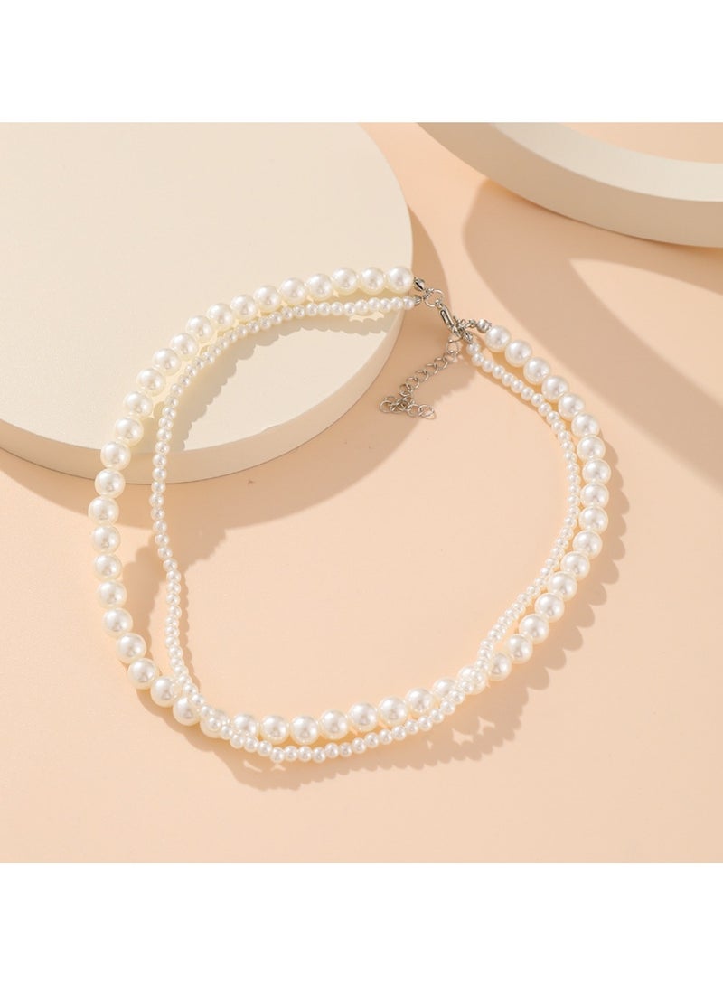 Huitich Double Layer Faux Pearl Choker Necklace Elegant Alloy & Pearl Jewelry  - Image 5