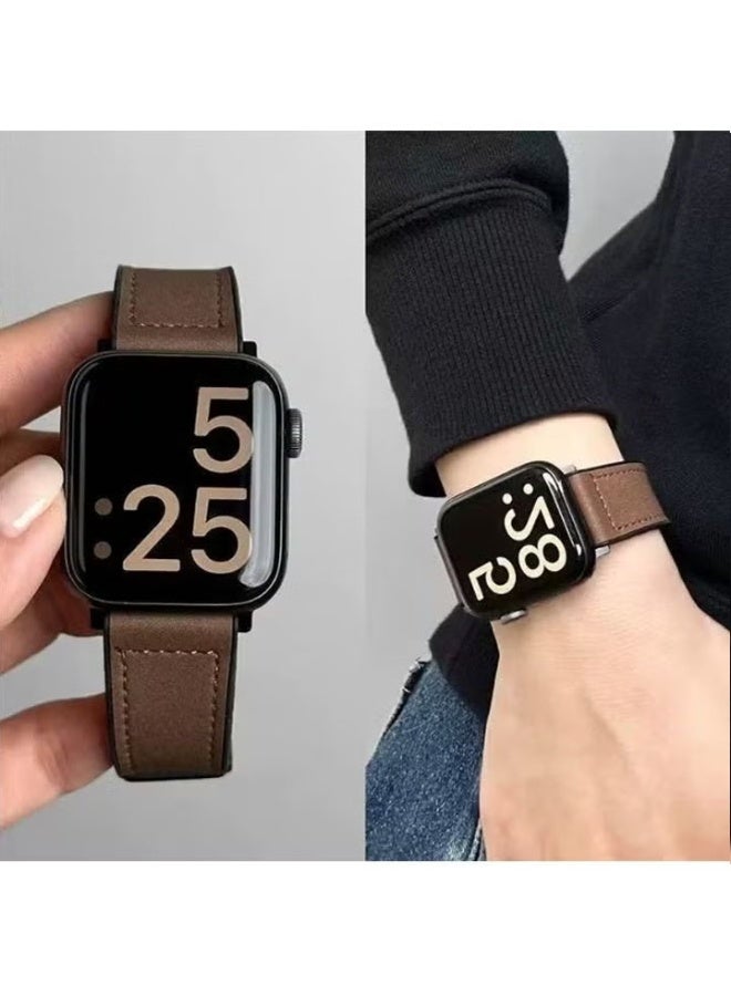 سوار ساعة متوافق مع ساعات أبل سيريز 38 مم، 40 مم، 41 مم للنساء، مصنوع من الجلد الطبيعي، بتصميم مزدوج اللفة، سوار بديل رفيع لساعات أبل سيريز 10، 9، 8، 7، 6، SE، بني اللون - Image 3
