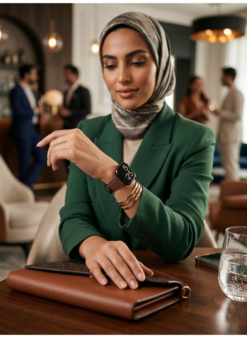 جوي فوكس سوار ساعة متوافق مع ساعات أبل سيريز 38 مم، 40 مم، 41 مم للنساء، مصنوع من الجلد الطبيعي، بتصميم مزدوج اللفة، سوار بديل رفيع لساعات أبل سيريز 10، 9، 8، 7، 6، SE، بني اللون - Image 3