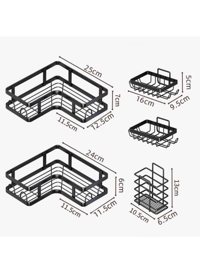 شي ون منظم ادوات الاستحمام ذاتي اللصق مع خطافات اسود، 5 قطع - Image 3