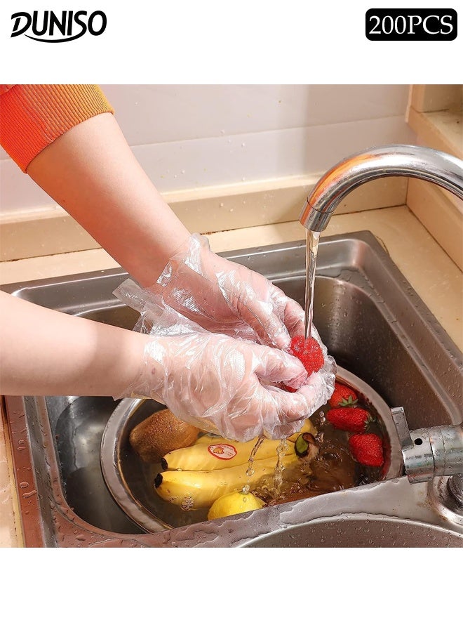 DUNISO 200Pcs Disposable Gloves Multipurpose PE Heavy Duty Non-Sterile Plastics Gloves Transparent Waterproof Disposable Gloves Use for Food, Safety, Cleaning, Barber Shop, Garage etc - Image 1