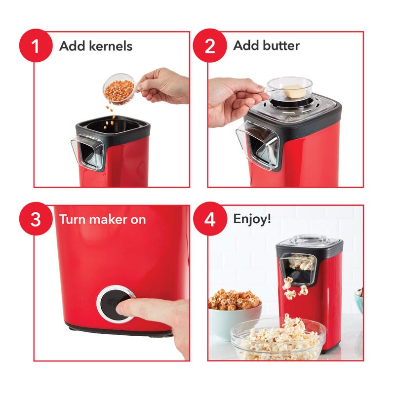 Dash Turbo Pop Popcorn Maker - Theater-Style Popcorn Machine - Comes with Measuring Cup & Butter-Melting Tray - Convenient, Space-Saving Design - 8 Cups, Red - Image 5