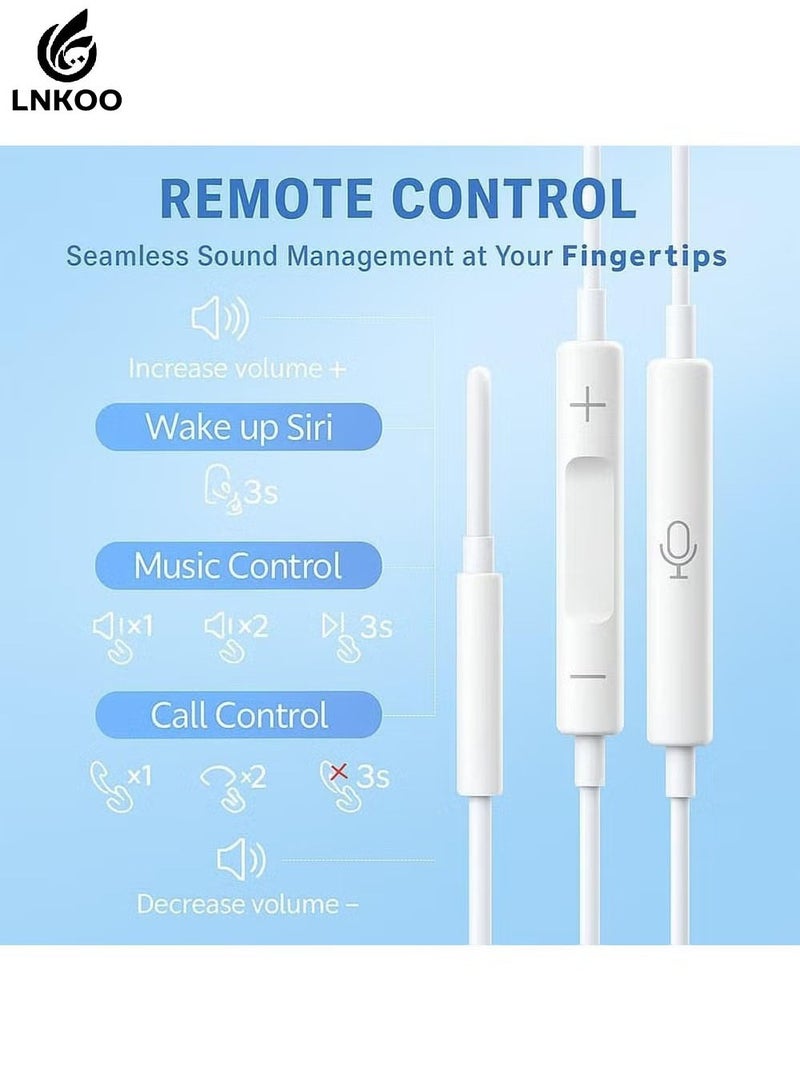 LNKOO EarBuds with USB C Wired Earbuds with Microphone & Volume Control, In-ear Headphones for iPhone 15 Pro Max, iPad Pro/Air, Samsung (White)  - Image 2