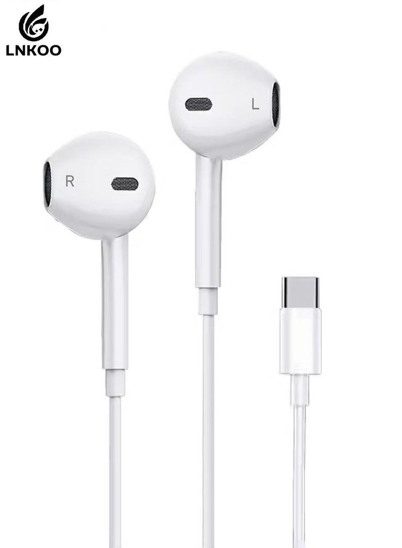LNKOO EarBuds with USB C Wired Earbuds with Microphone & Volume Control, In-ear Headphones for iPhone 15 Pro Max, iPad Pro/Air, Samsung (White)  - Image 1