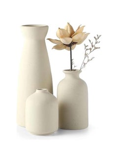 HOOKOR Ceramic vase Set-3 Small Flower vases for Decor,Modern Boho Farmhouse Home Decor,Modern Home Decor,Decorative vase for Pampas Grass&Dried Flowers,idea Shelf,Table,Bookshelf,Entryway Decor (Beige)  - Image 1