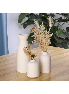 HOOKOR Ceramic vase Set-3 Small Flower vases for Decor,Modern Boho Farmhouse Home Decor,Modern Home Decor,Decorative vase for Pampas Grass&Dried Flowers,idea Shelf,Table,Bookshelf,Entryway Decor (Beige)  - Image 4