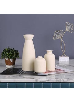 HOOKOR Ceramic vase Set-3 Small Flower vases for Decor,Modern Boho Farmhouse Home Decor,Modern Home Decor,Decorative vase for Pampas Grass&Dried Flowers,idea Shelf,Table,Bookshelf,Entryway Decor (Beige)  - Image 5