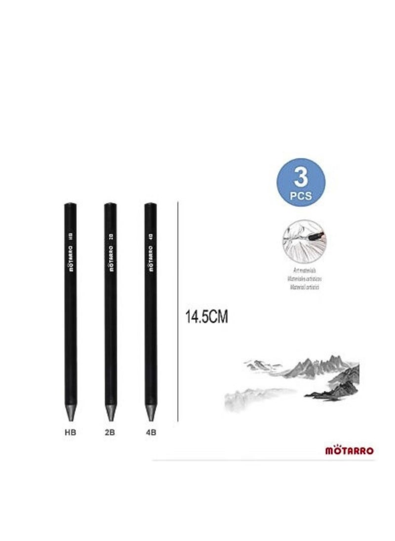 MOTARRO 3-Piece Charcoal Woodless Pencil 14.5cm Black  - Image 2