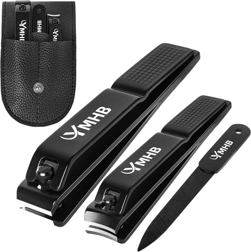 YMHB Nail Clippers Set with Nail File and Leather Case - Image 1
