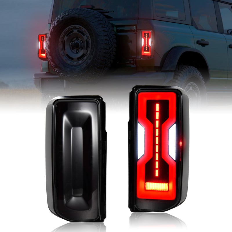 مصابيح خلفية LED من KEWISAUTO لسيارة فورد برونكو 2021-2024 ترقية لمصابيح الهالوجين الخلفية مصابيح الفرامل الخلفية المدخنة لمصابيح التوقف لسيارة فورد برونكو 2021-2024 2 باب 4 أبواب ملحقات 2 قطعة