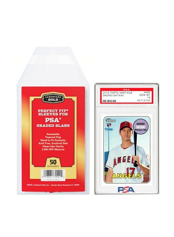 Cardboard Gold PSA Graded Card Sleeves - 50 Count with PSA Logo, Resealable Slabs Sleeve - Precise Fit Slab Protector for Grading Baseball Football Gaming Trading Sports Cards - Image 1