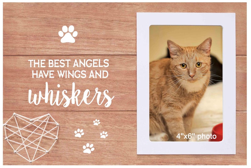 NZY Cat Memorial GiftWooden Handmade Picture Photo Frame Fits 6x 4 PhotoSympathy Gift for Cat OwnerPet Loss Present for Pet Ownerthe Best Angels Have Wings and Whiskers
