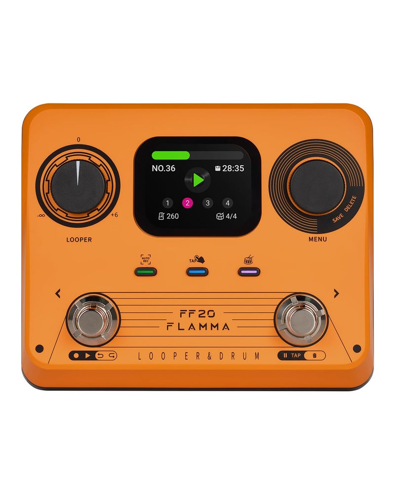 FLAMMA FF20 Looper Pedal Drum Machine, Drum Looper Guitar Pedal with Screen, 300 Min Recording, 220 Drum Grooves, 100 Loop Slots, Time Stretch, Auto Record, USB & Headphone Out, for Guitar and Bass - Image 1