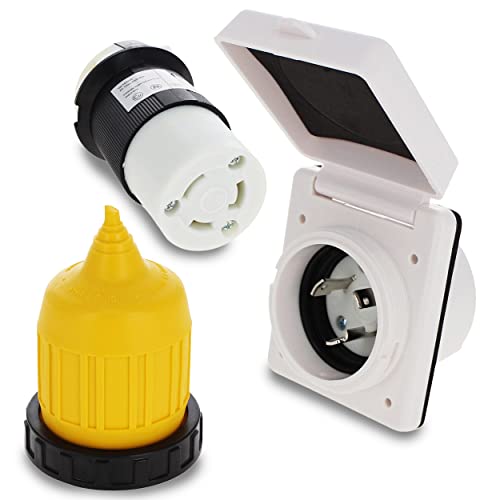 ABN 30 AMP RV Power Inlet with RV Receptacle Plug and Weather Resistant Twist Cover for Marine Boat RV Shed Electrical Extension - Image 1