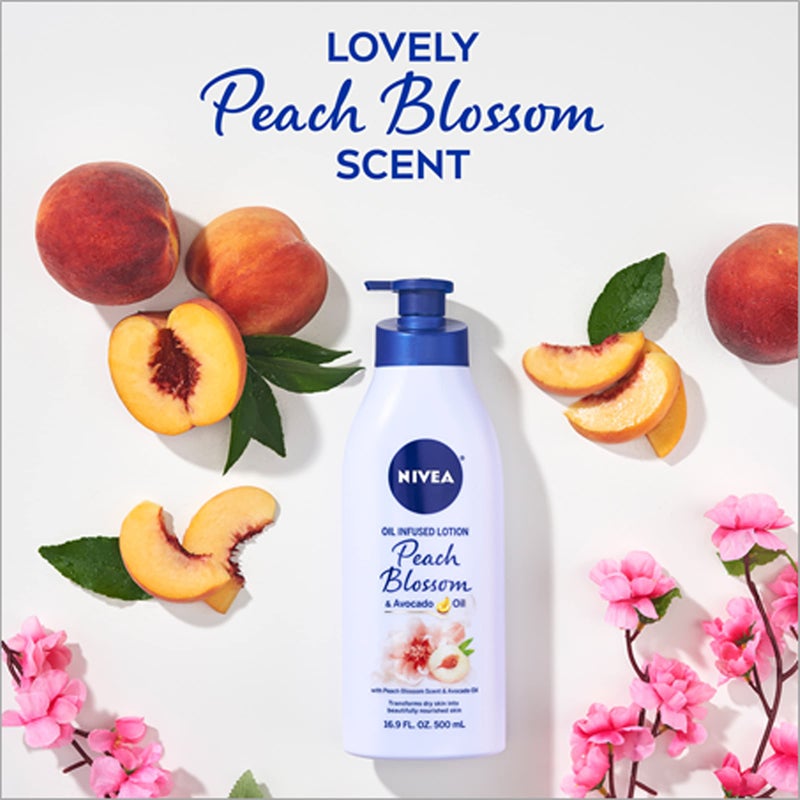 NIVEA Oil Infused Peach Blossom and Avocado Oil Body Lotion, Body Lotion for Dry Skin, 16.9 Fl Oz Pump Bottle - Image 5