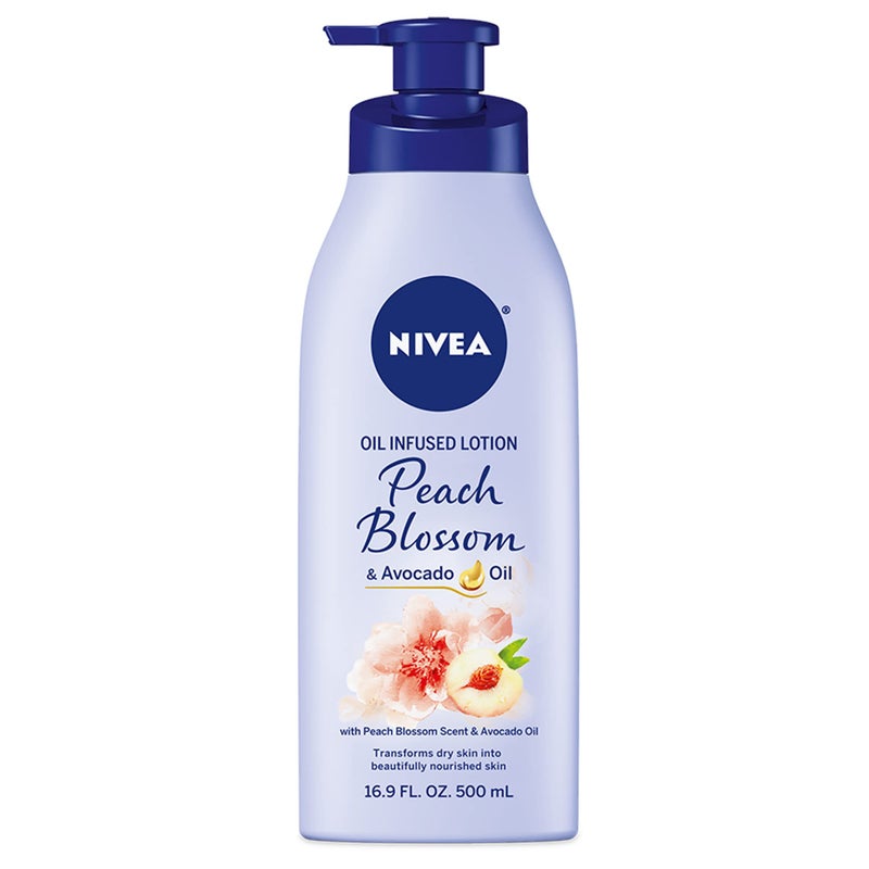 NIVEA Oil Infused Peach Blossom and Avocado Oil Body Lotion, Body Lotion for Dry Skin, 16.9 Fl Oz Pump Bottle - Image 1
