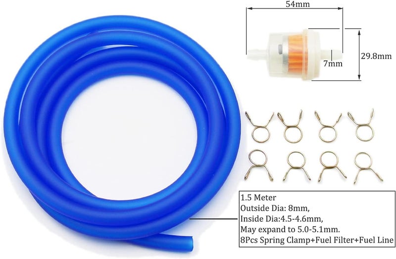 PRO BAT 0.2''(5mm) ID Fuel Gas Line Tube Oil Gas Line Petrol Hose Tube for ATV Dirt Bike Go Kart Moped Pocket Bike Most of Chinese Motorcycle Scooter with Hose Clamps Fuel Filter, Blue - Image 4