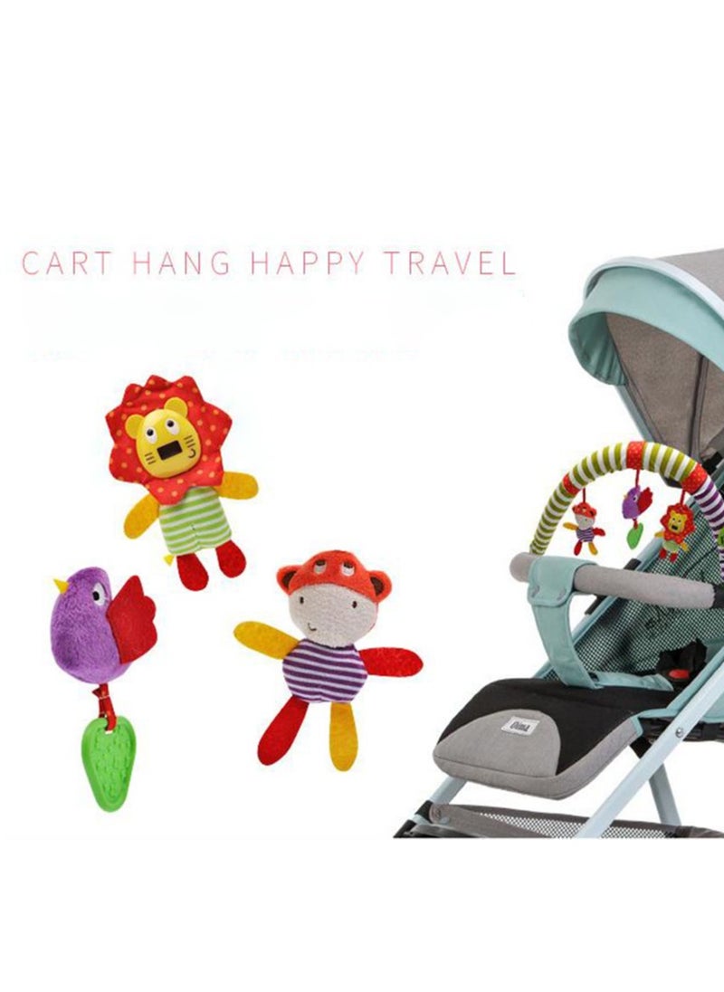 Soft Plush Animal Hanging Toys for Baby Stroller and Crib Zebra, Lion, Monkey Activity Bar with Squeak and Rattle Teether  - Image 3