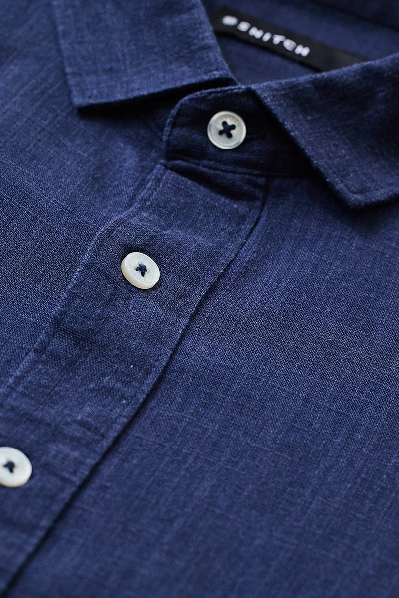 SNITCH Navy Solid Long Sleeve Slim Fit Shirt