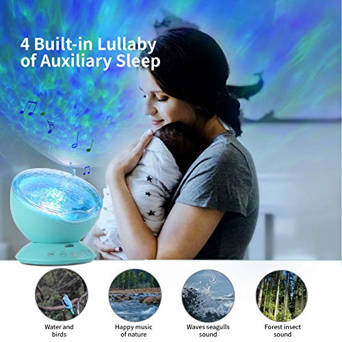 TOMNEW Night Light Projector, Ocean Wave Night Light for Kids Room, Remote and Timer, Dimmable 7 Light Modes and Bulit-in Sound Machine, Mermaid Decor Birthday Christmas Gifts (Blue) - Image 4